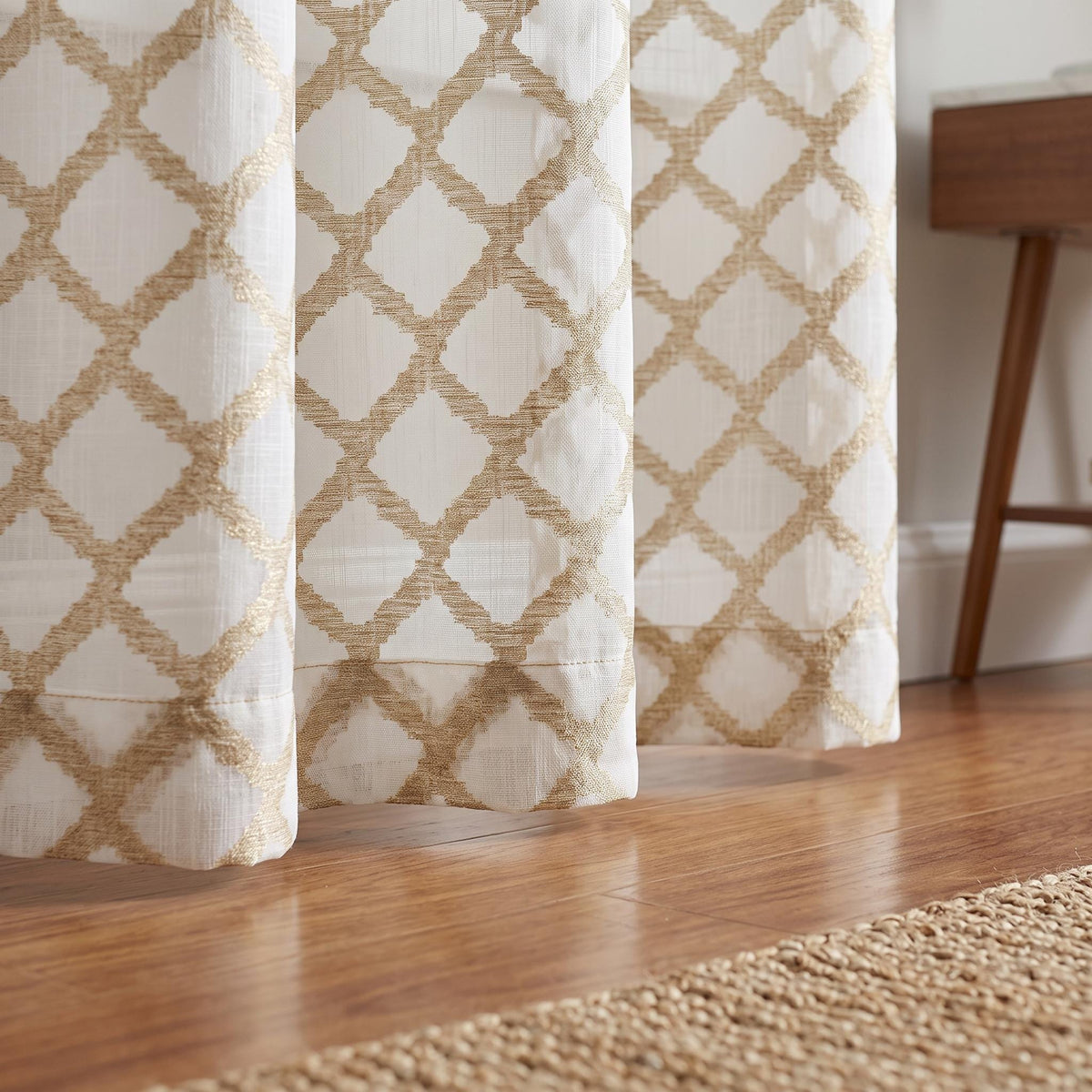 Beige Sheer Curtains, Geometric Sheer Drapes, Ivory Window Panels, Neutral Sheer Curtains, Custom Grommet Curtains, Modern Farmhouse