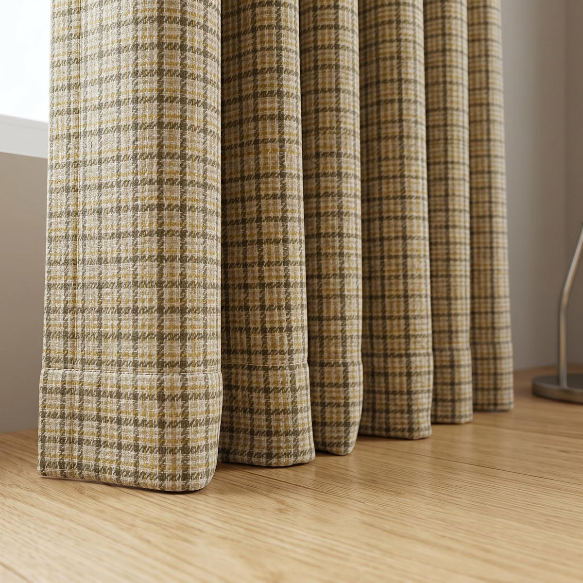 Olive Green Plaid Curtains, Mustard Check Window Panels, Farmhouse Linen Look Drapes, Custom Curtains, Living Room Curtain, Blackout