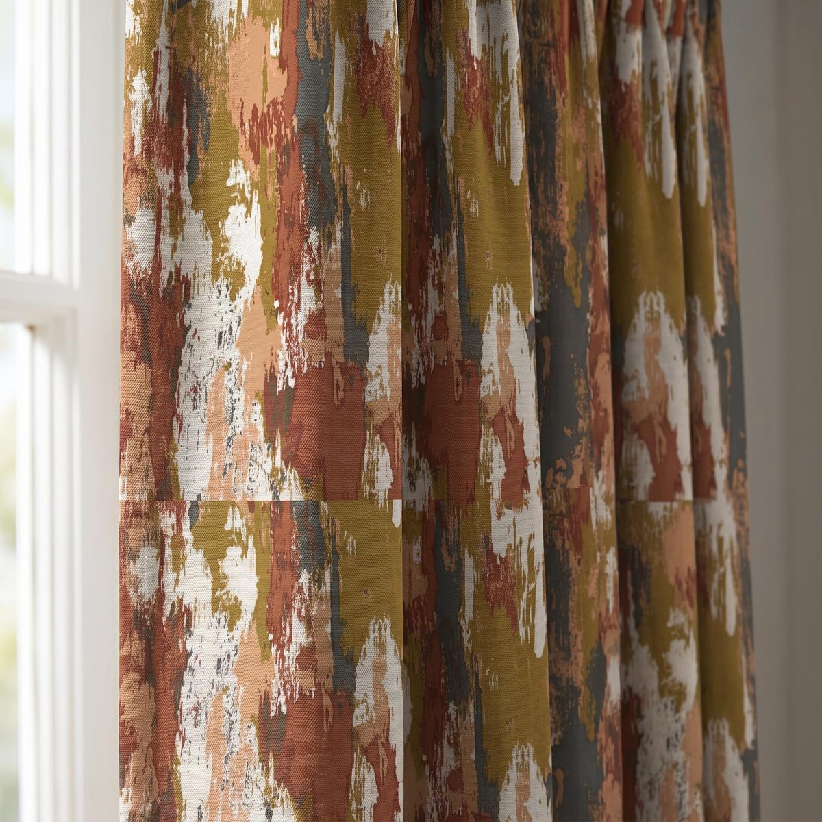 Abstract Paint Stroke Curtains, Terracotta Rust & Ochre Drapes, Modern Expressionist Window Panels, Custom Mid Century Living Room Decor