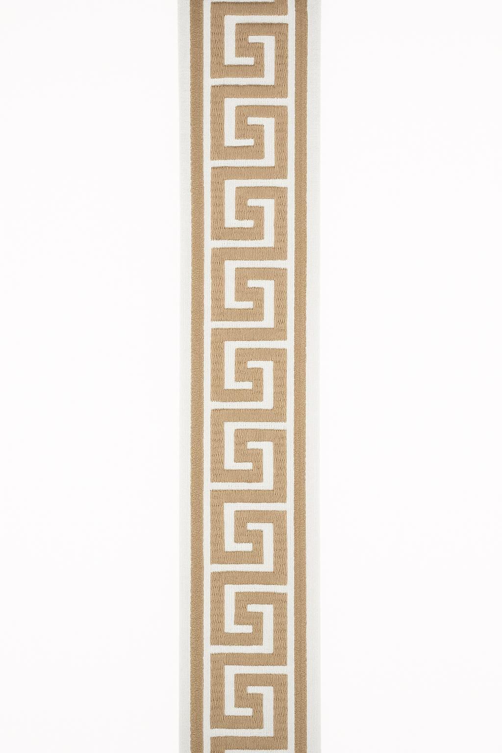 Greek Key Embroidered Trim: Blue & Ivory Cotton Canvas Border, 4" Wide