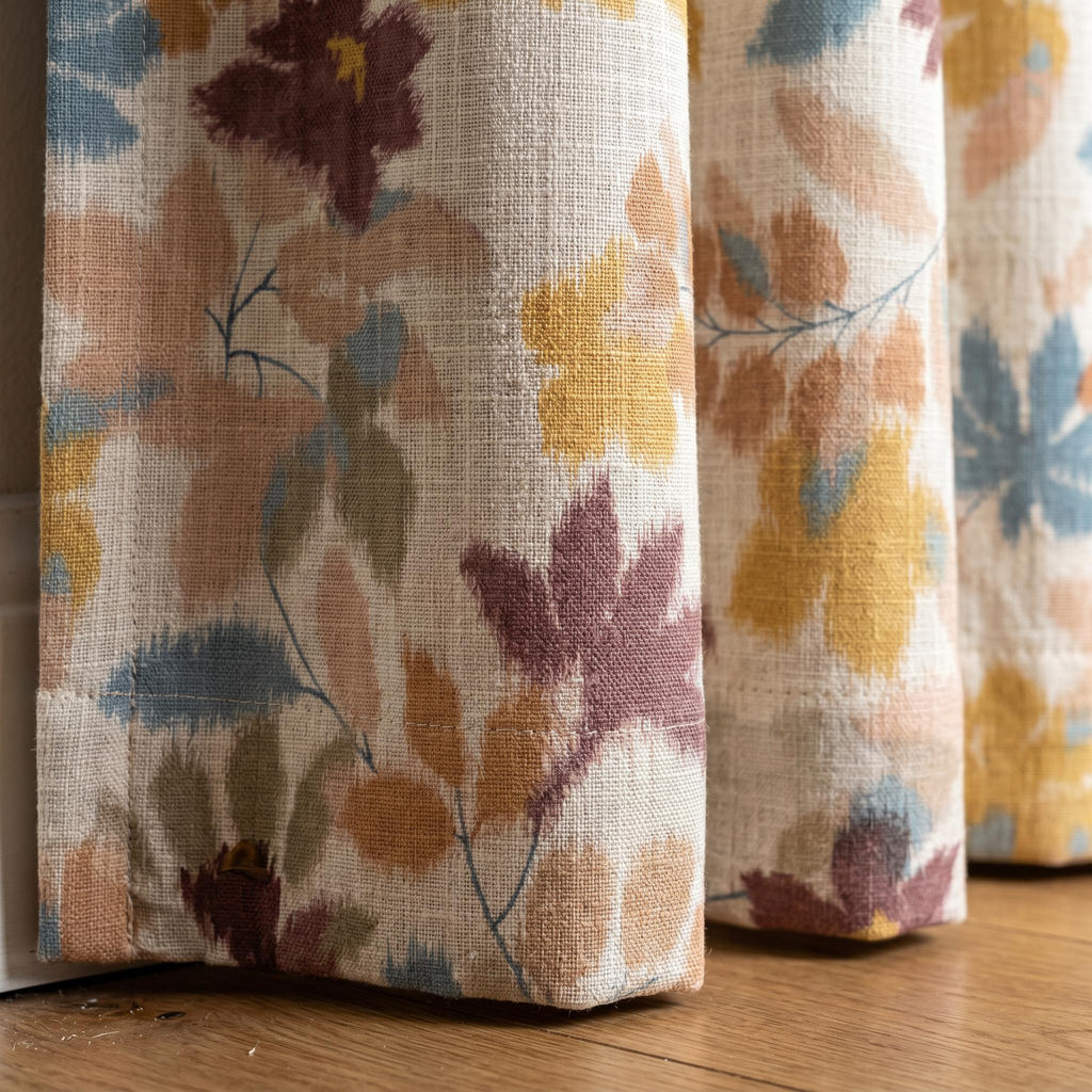 Watercolor Floral Linen Drapes, Autumn Botanical Panels, Custom Window Treatment