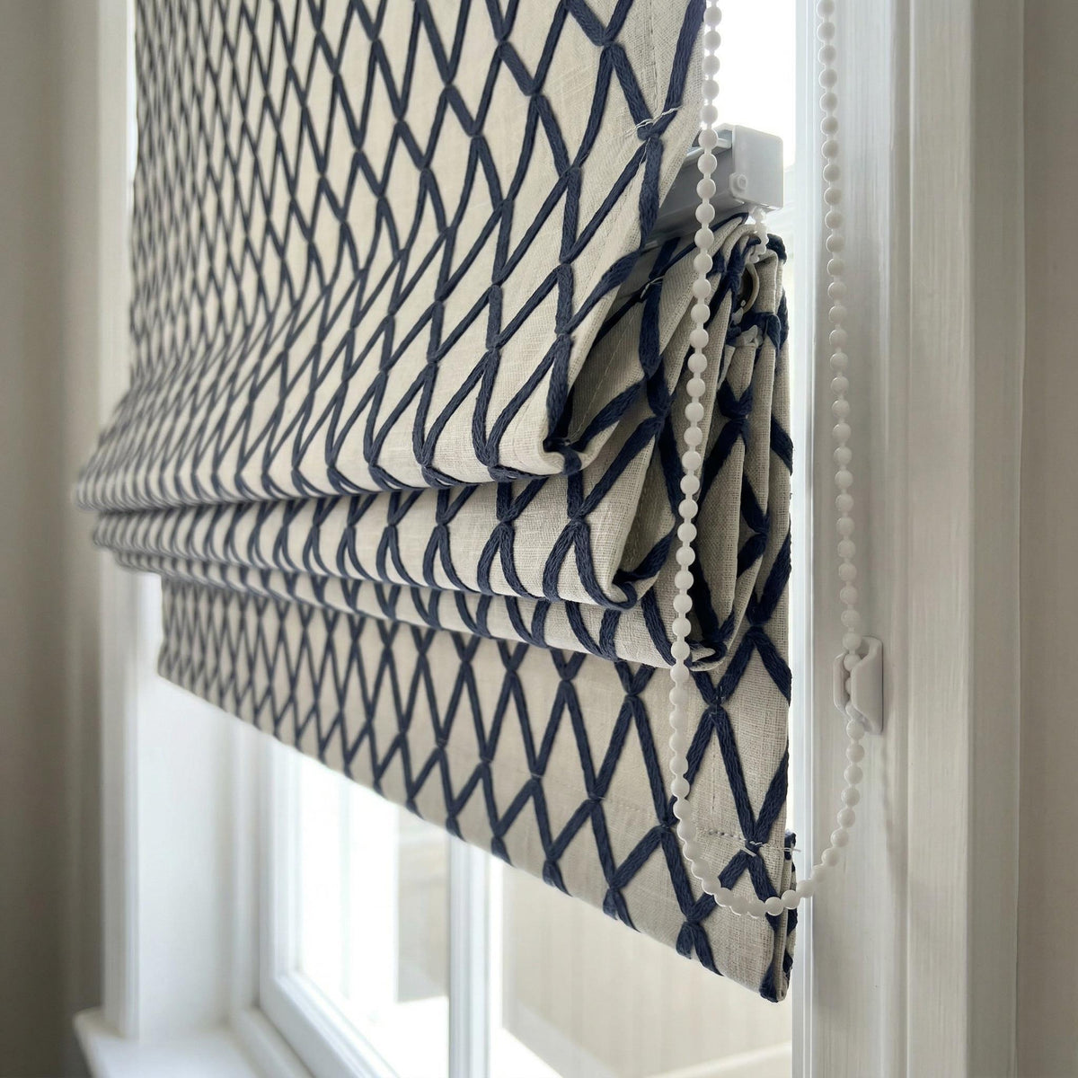 Blue Geometric Roman Shade – Navy Lattice Nursery Window Blind – Custom Kids Room Roman Curtain – Modern Boys Room Window Treatment
