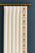 Embroidered Floral Curtain Trim: Red, Mustard & Blue - 4" Wide