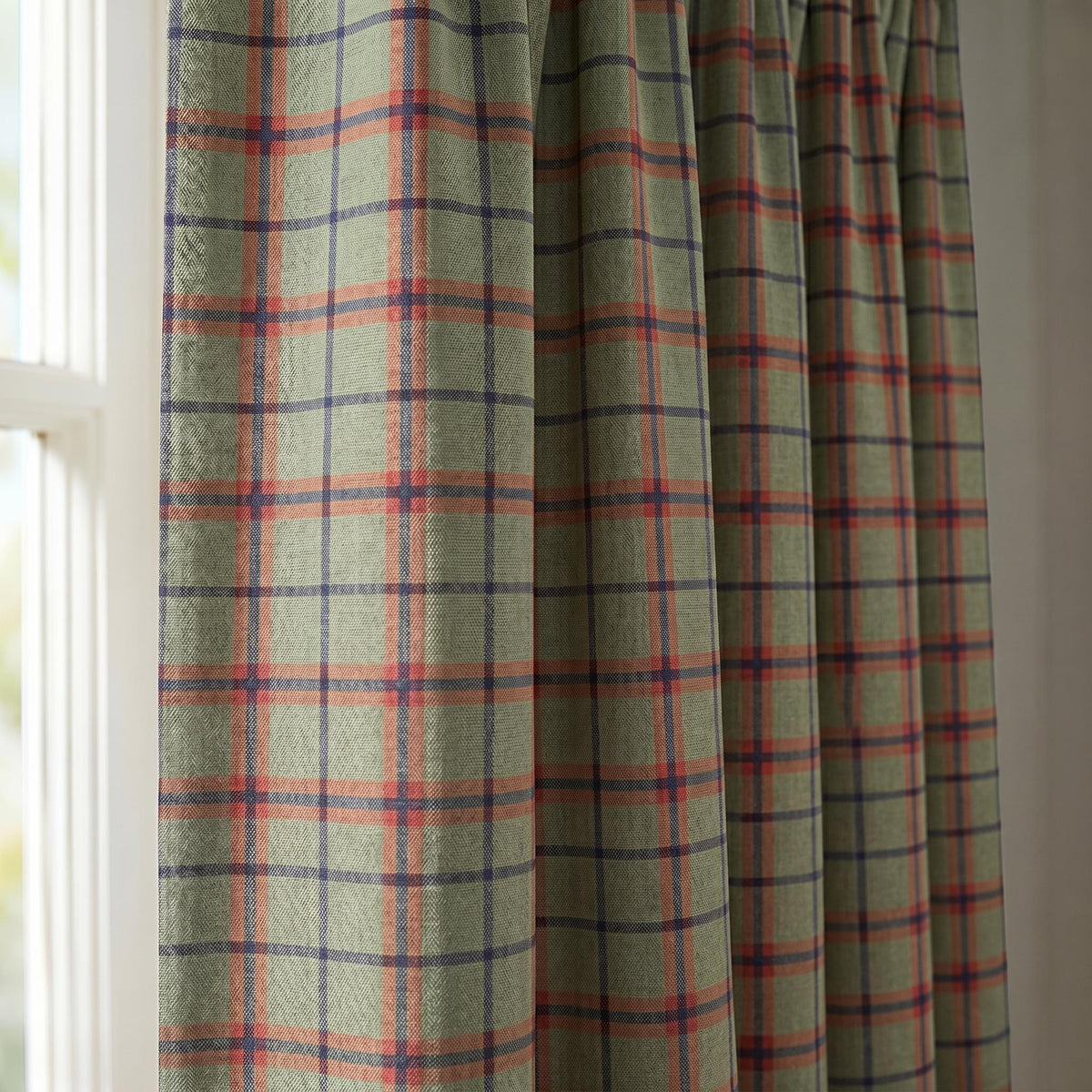 Sage Green Plaid Curtains, Farmhouse Check Drapes, Linen blend Custom Curtain Panel, Rustic Cottage Window Curtain