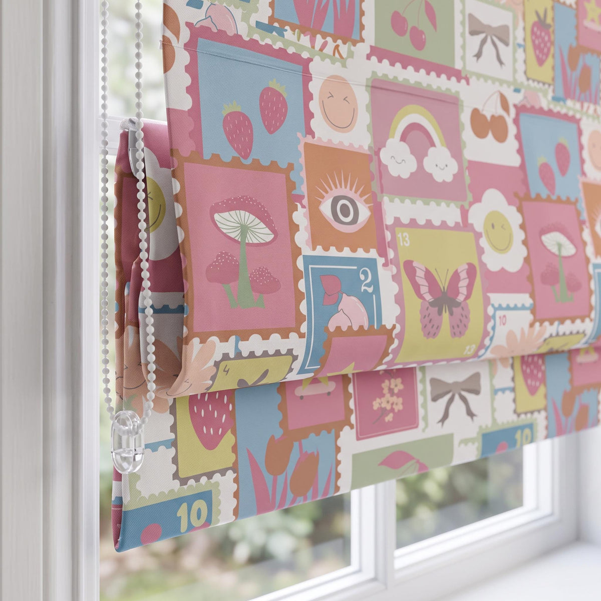 Colorful Kids Roman Shade, Whimsical Nursery Window Shade, Floral Butterfly Roman Blind, Girls Room Decor, Custom Roman Shade