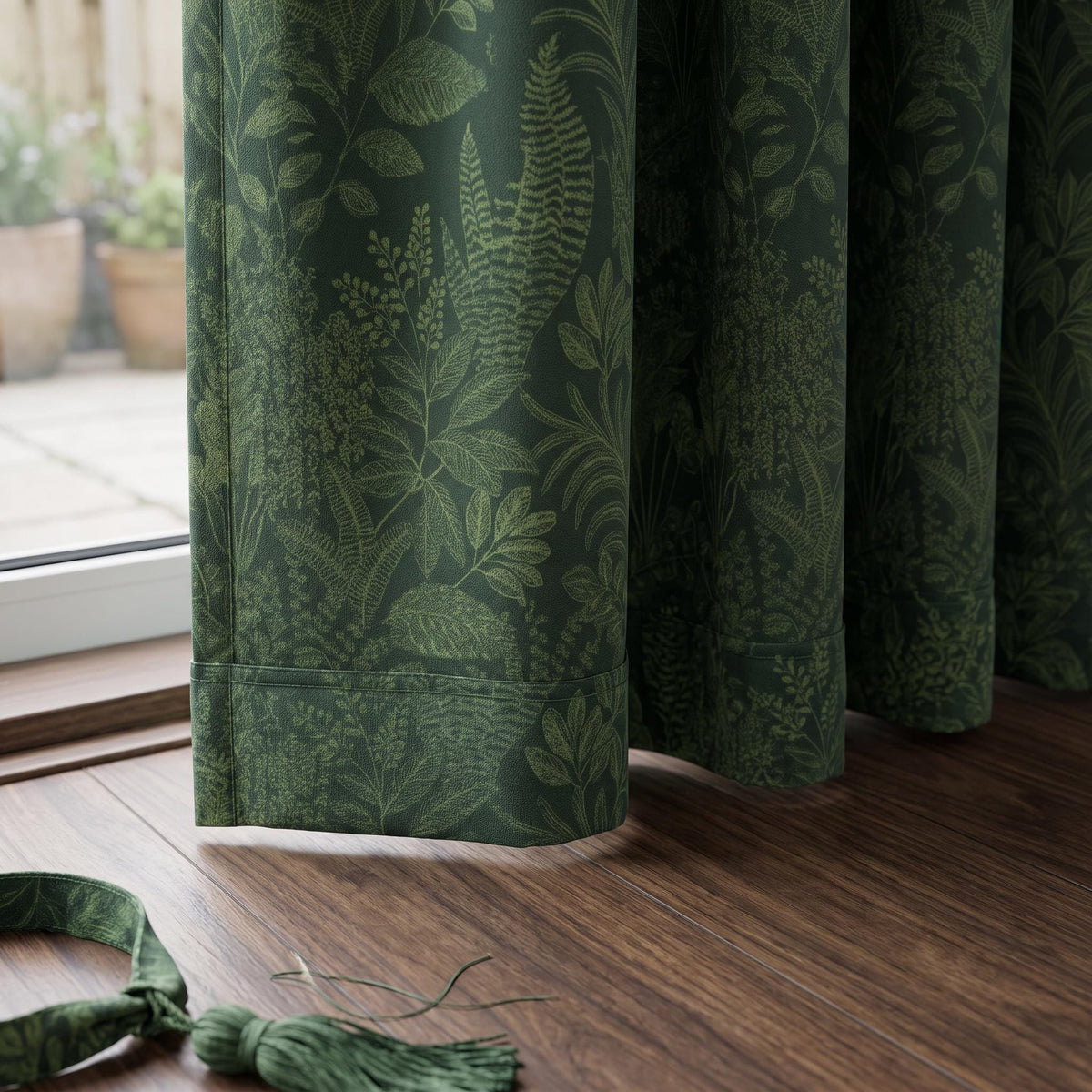 Dark Green Botanical Curtains, Heavy Cotton Linen Drapes, Floral Leaf Window Panels, Custom Moody Forest Green Curtains