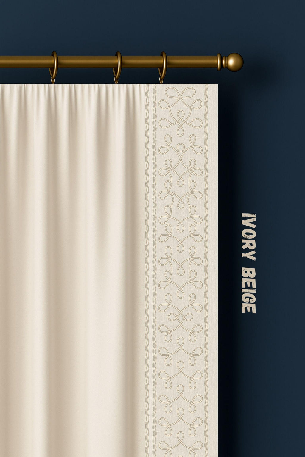 Embroidered Swirl Loop Trim: Ivory Beige & Taupe Brown Fabric Border