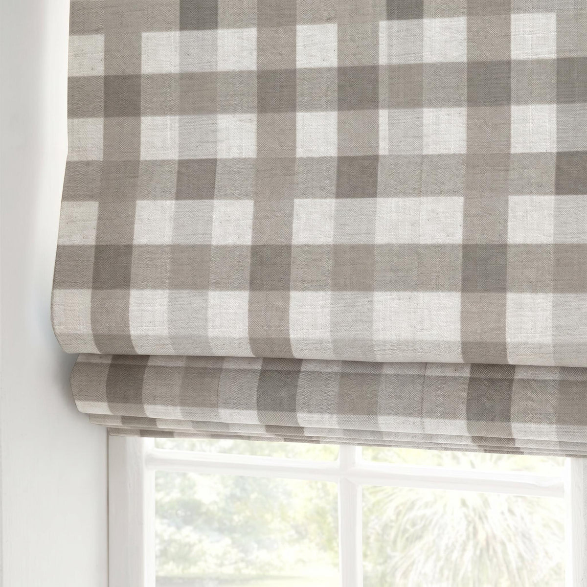 Grey Check Roman Shade, Custom Plaid Window Blind, Linen Look Buffalo Check Roman Curtain, Farmhouse Roller Shade