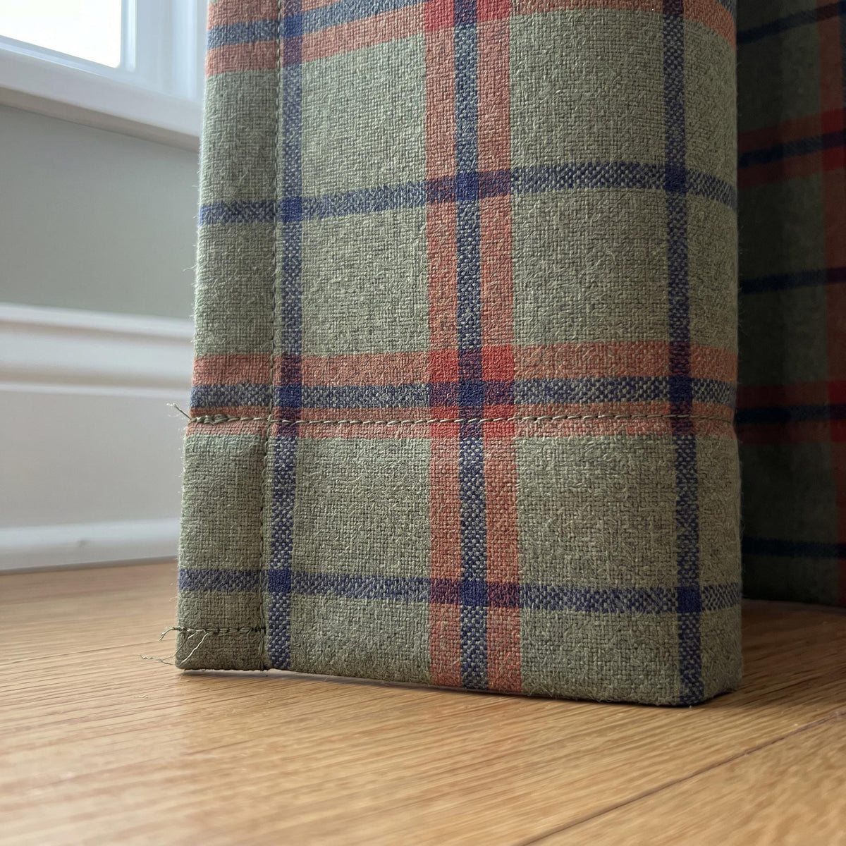 Sage Green Plaid Curtains, Farmhouse Check Drapes, Linen blend Custom Curtain Panel, Rustic Cottage Window Curtain