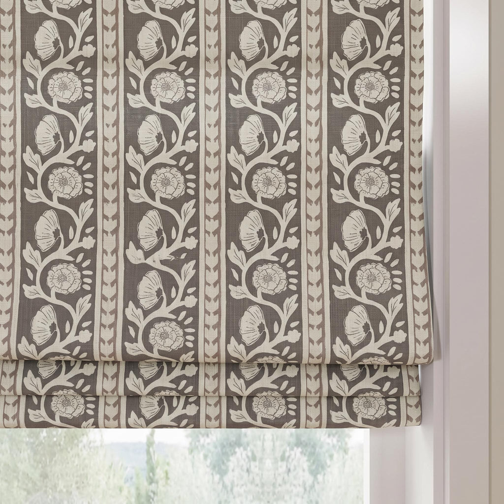 Taupe Floral Roman Shade, Ivory Botanical Window Blind, Traditional Roman Blind, Cottage Farmhouse Window Treatment
