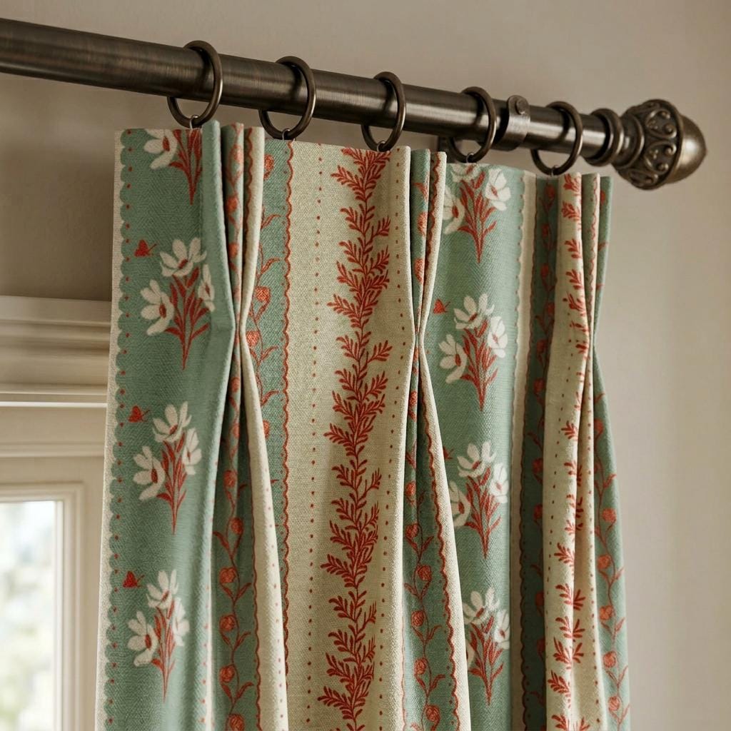 Custom Floral Curtains | Green Botanical Drapes, Euro Pleat Panels (Oeko-Tex Fabric)