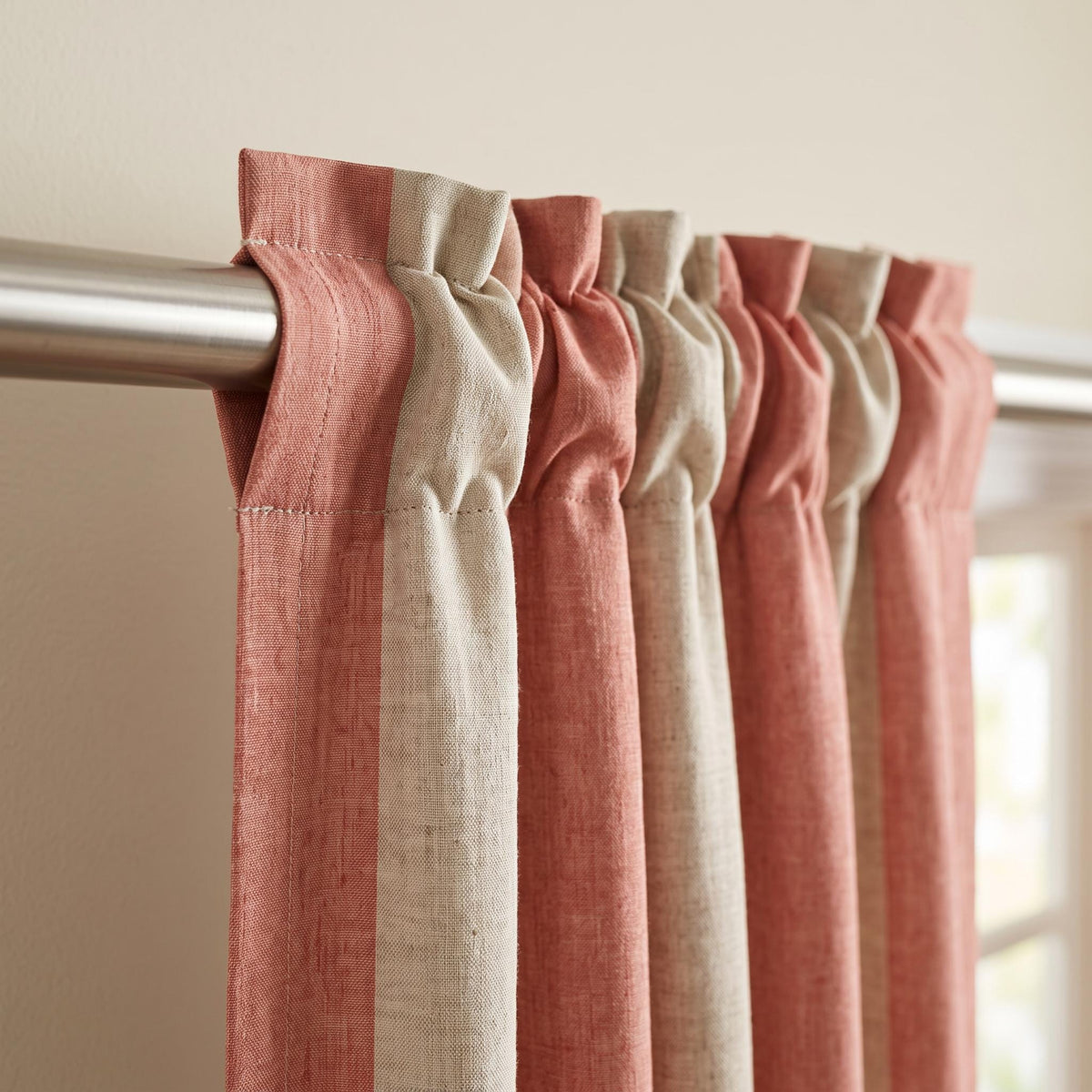 Pink and Beige Striped Curtain Panel, Wide Vertical Stripe Window Treatment, Custom Drape for Living Room, Blush Pink Bedroom Curtains