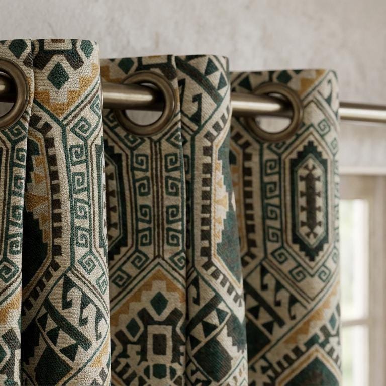Southwestern Geometric Curtains | Aztec Tribal Print Drapes, Boho Jacquard Window Treatments