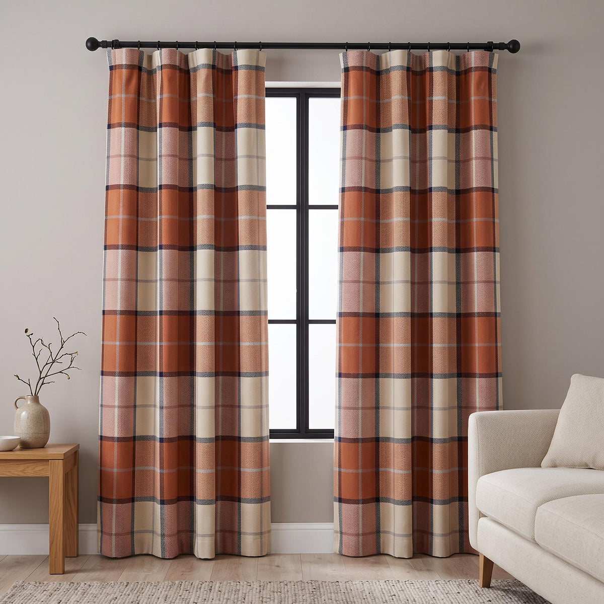 Rust Terracotta Plaid Curtains, Rustic Farmhouse Drapes, Brown Checkered Window Curtains, Custom Made Curtains, Cozy Cabin Decor