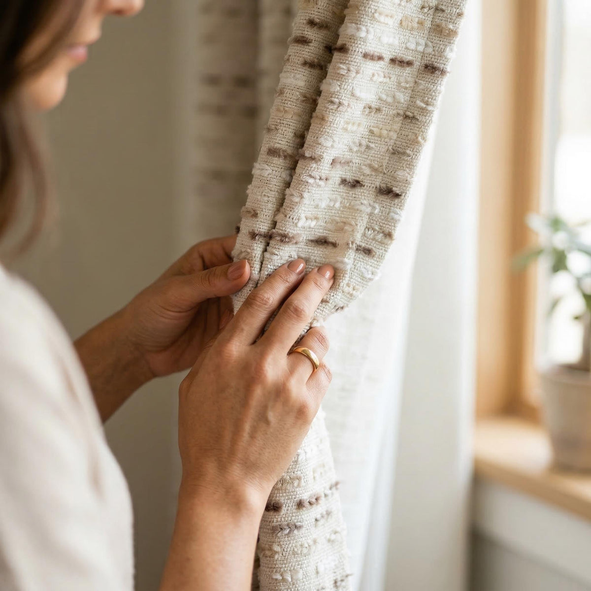 Textured Neutral Curtain Panel | Cream Tufted Curtain | Rod Pocket Curtain | Farmhouse Linen Look Drapes | Custom Size Window Curtain