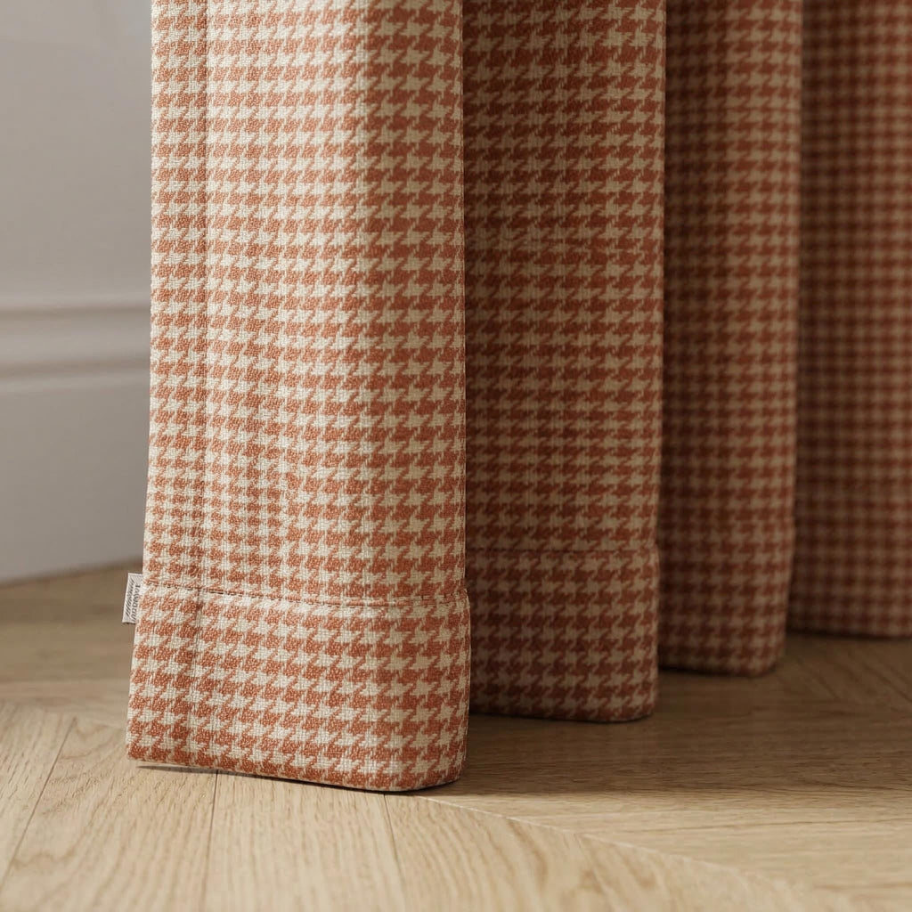 Terracotta Houndstooth Curtains, Rust Pattern Drapes, Custom Window Panels, Farmhouse Curtains, 4 Header Style Options Available