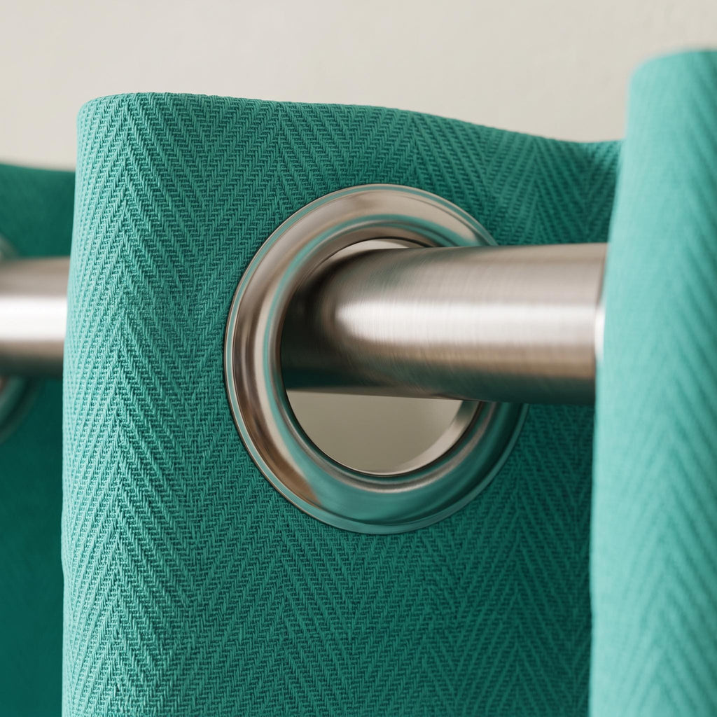 Custom Sea Green Herringbone Curtains | 100% Cotton Textured Window Drapes for Living Room & Bedroom | Handmade Light Filtering or Blackout