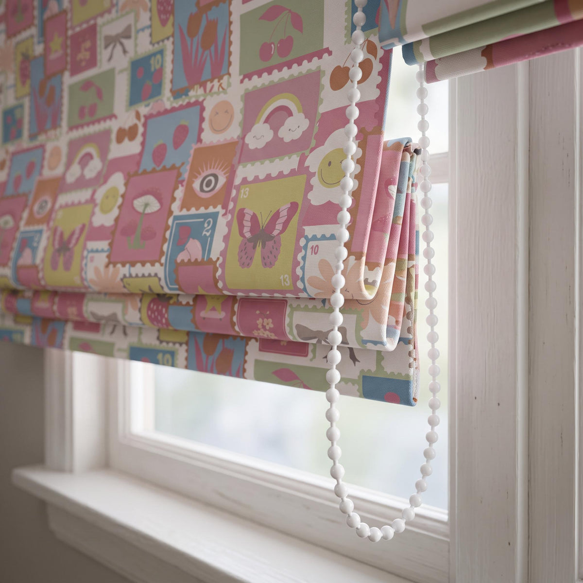 Colorful Kids Roman Shade, Whimsical Nursery Window Shade, Floral Butterfly Roman Blind, Girls Room Decor, Custom Roman Shade