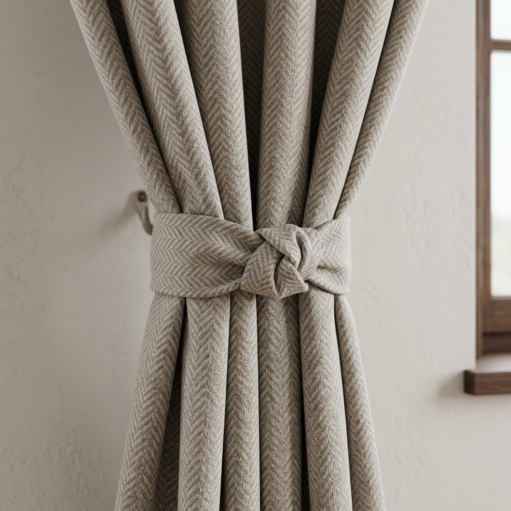Neutral Herringbone Curtains, Beige Textured Drapes, Farmhouse Linen Look Curtain Panel, Custom Window Curtains