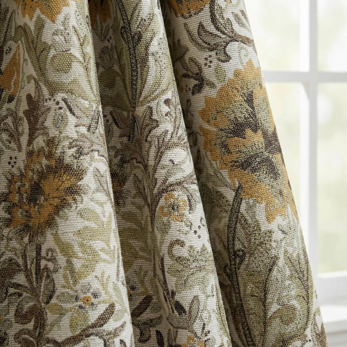 Sunflower Floral Curtains, Farmhouse Window Panel, Rustic Botanical Drapes, Mustard Yellow Sage Green Curtain, Cottage Living Room Decor