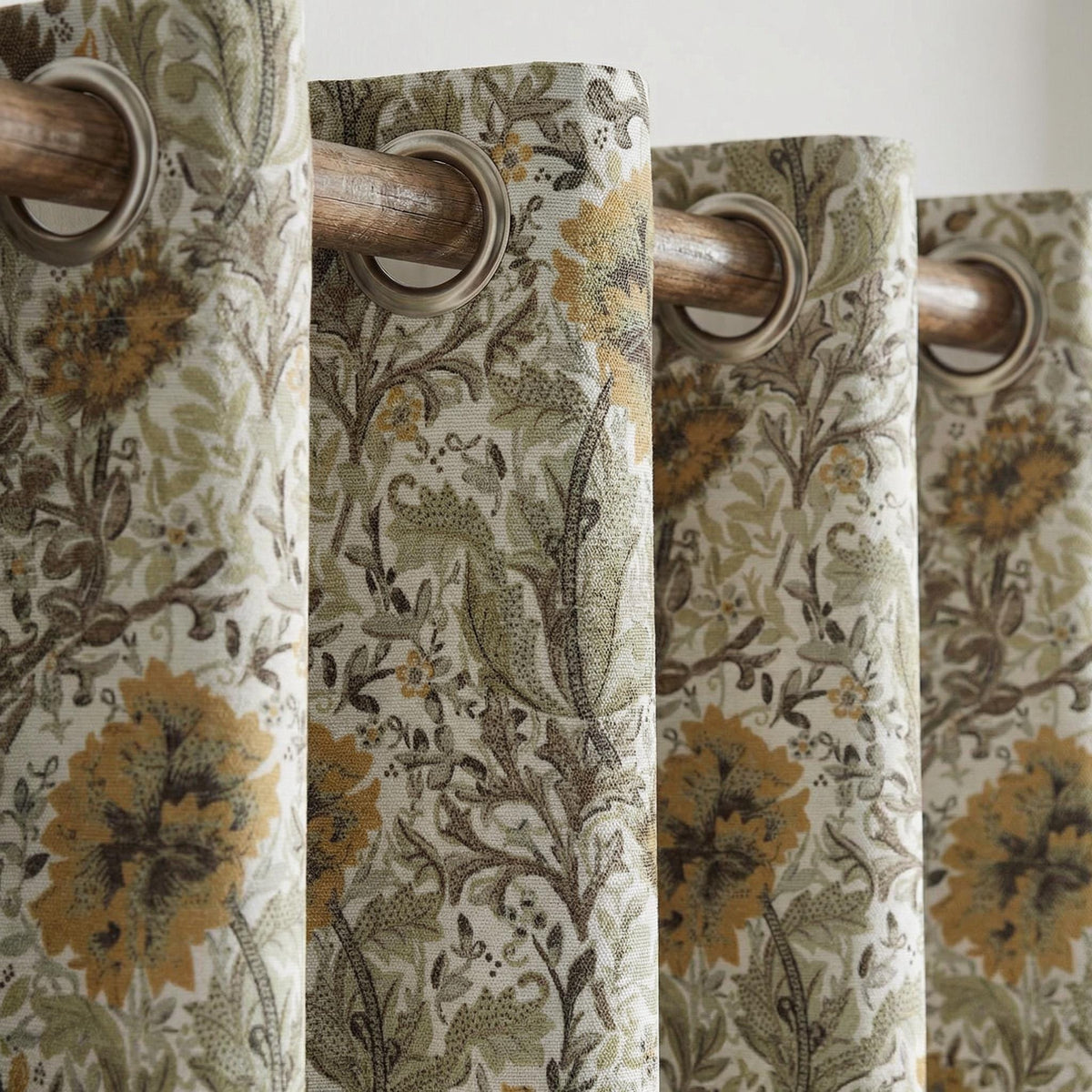 Sunflower Floral Curtains, Farmhouse Window Panel, Rustic Botanical Drapes, Mustard Yellow Sage Green Curtain, Cottage Living Room Decor