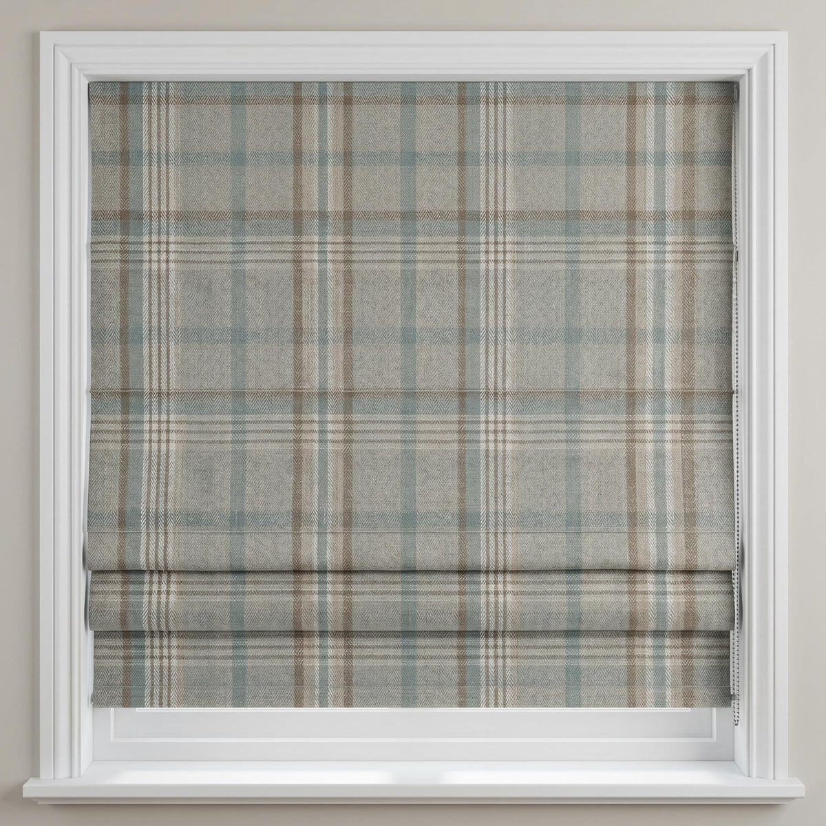 Plaid Roman Shade, Custom Window Shade, Neutral Check Roman Blind, Farmhouse Window Treatment, Corded Roman Shade, Made to Measure