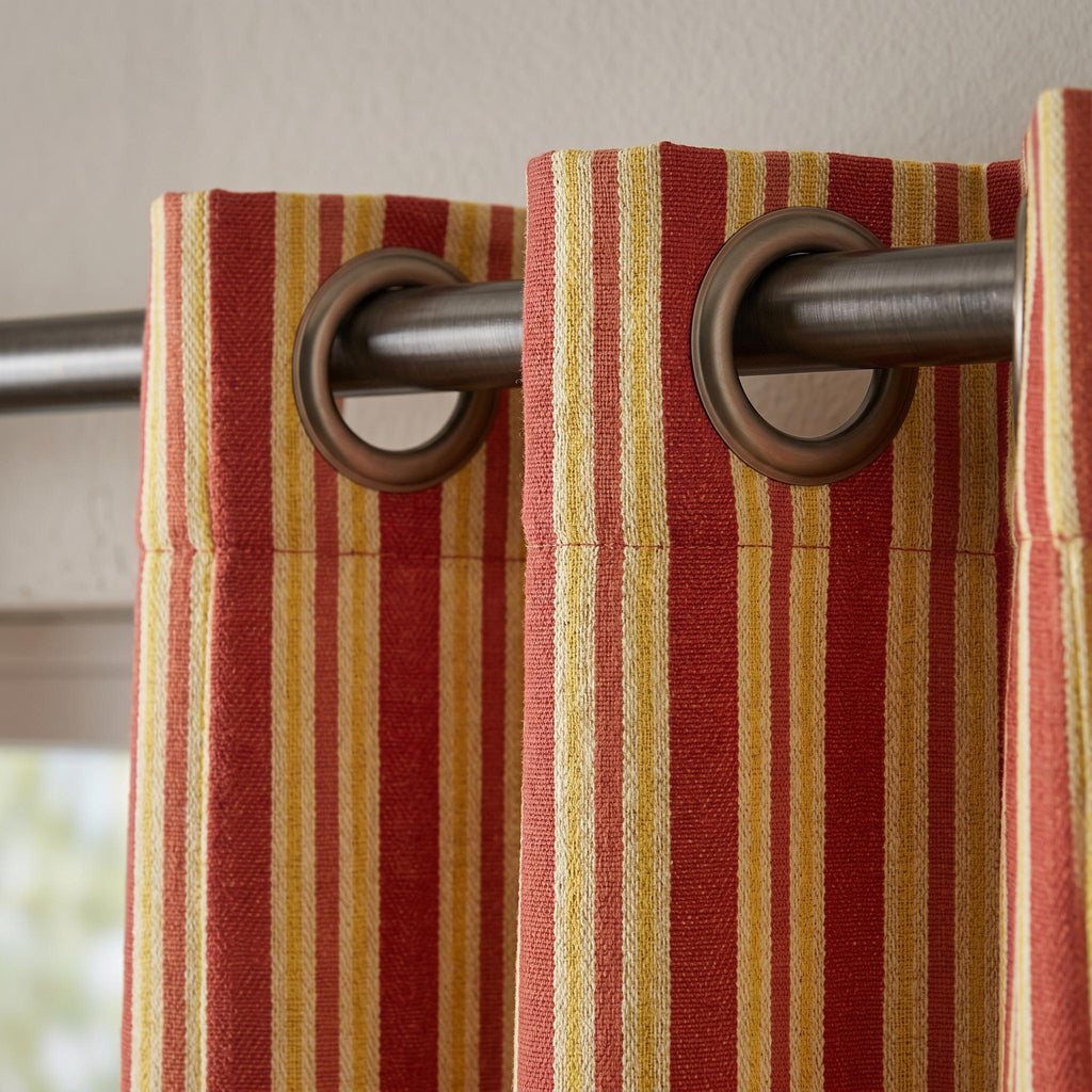 Terracotta Mustard Striped Curtains, Cotton Linen Curtain Panels, OEKO TEX Fabric Drapes, Rust Yellow Vertical Stripe Curtains