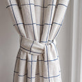 Modern Blue Grid Linen Curtains, Minimalist Custom Drapes, White Geometric Windowpane Check Curtain Panel, Coastal & Farmhouse Window Decor