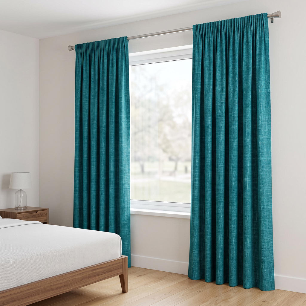 Teal Blue Textured Curtains, Custom Drapes, Turquoise Window Curtains, Linen Look Curtains, Coastal Farmhouse Curtains, Made to Order