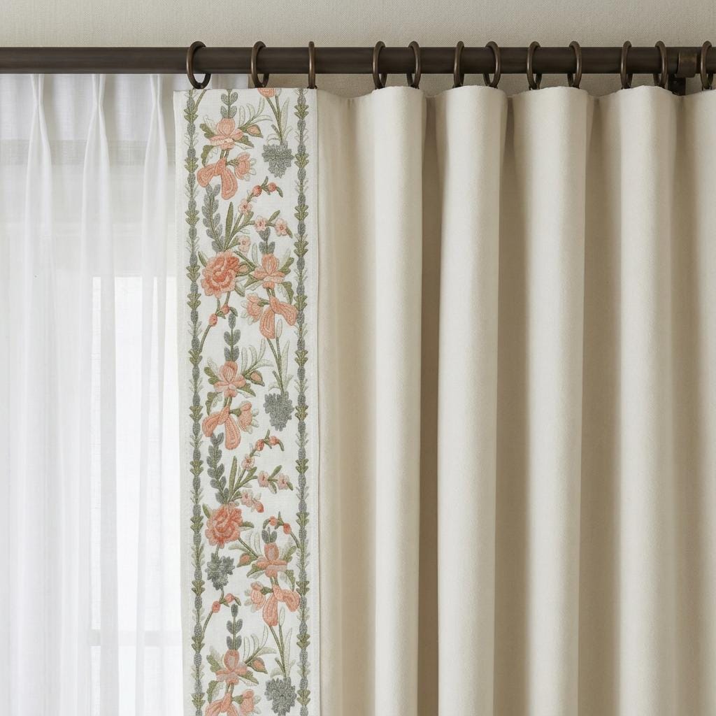 Regal French Country Embroidered Trim - Dusty Rose & Sage Floral Ribbon