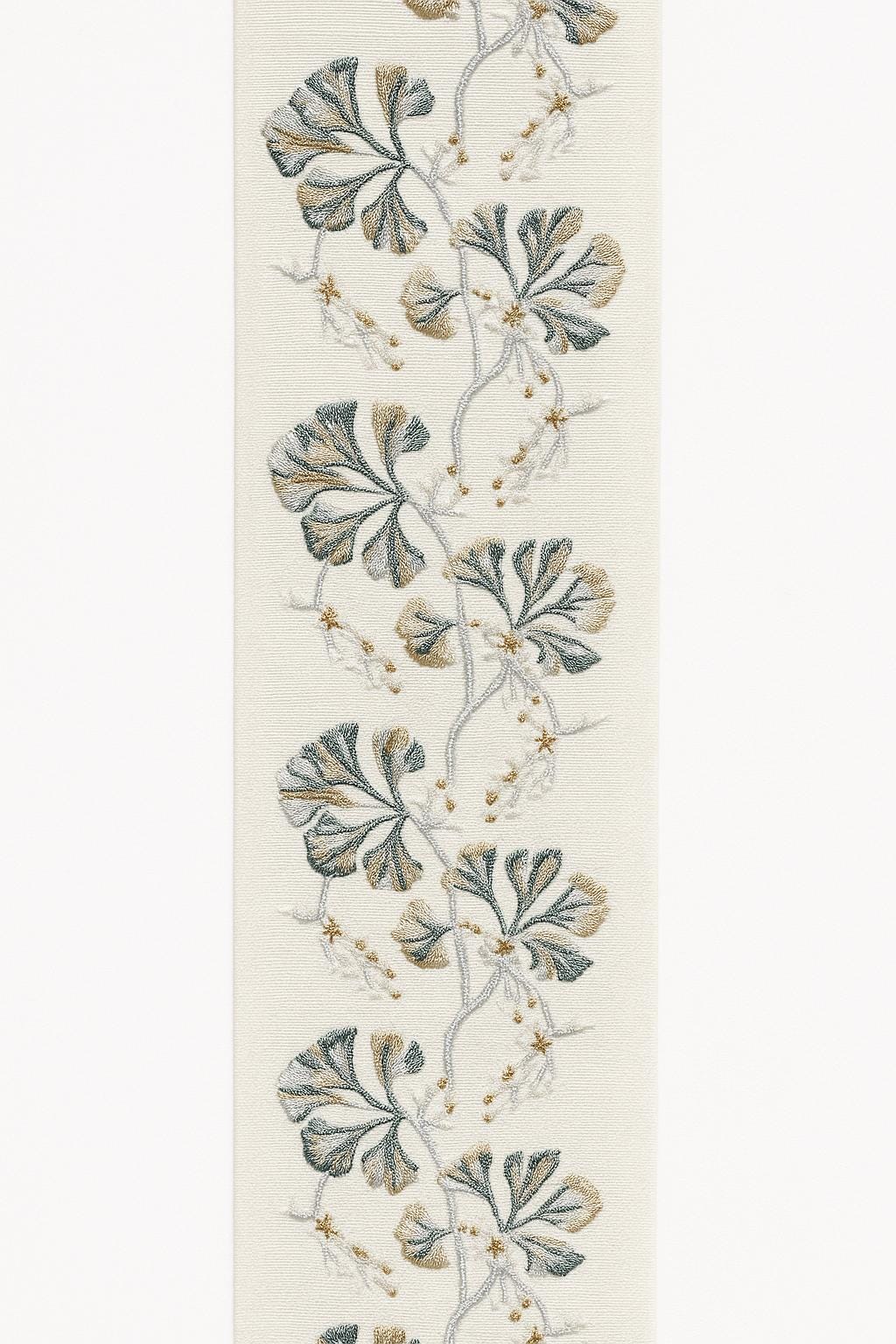 Embroidered Floral Trim: Blue, Gold & Olive Green Cotton-Polyester Jacquard Border