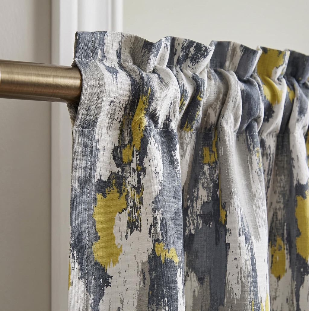 Abstract Slate Blue & Mustard Yellow Curtains, Brushstroke Painterly Drapes, Modern Charcoal Grey Window Panels, Custom Living Room Decor