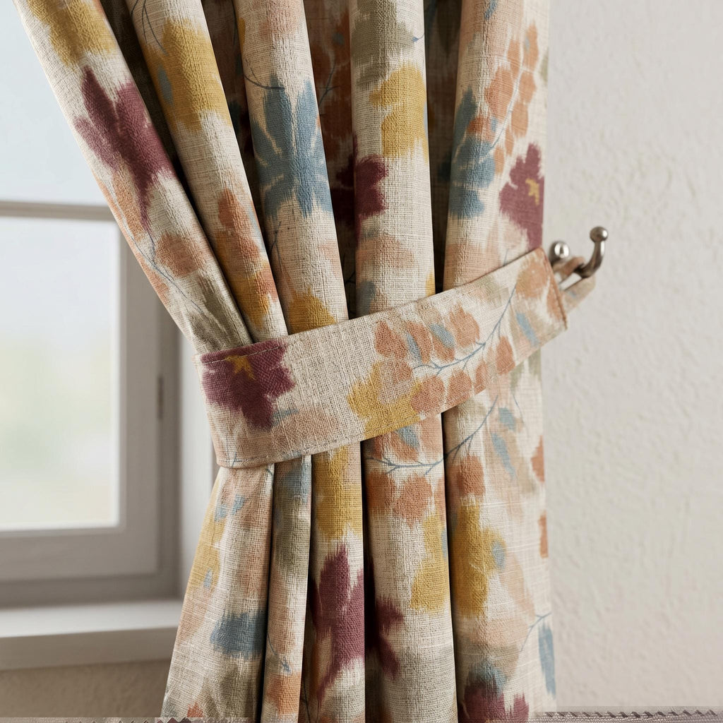 Watercolor Floral Linen Drapes, Autumn Botanical Panels, Custom Window Treatment