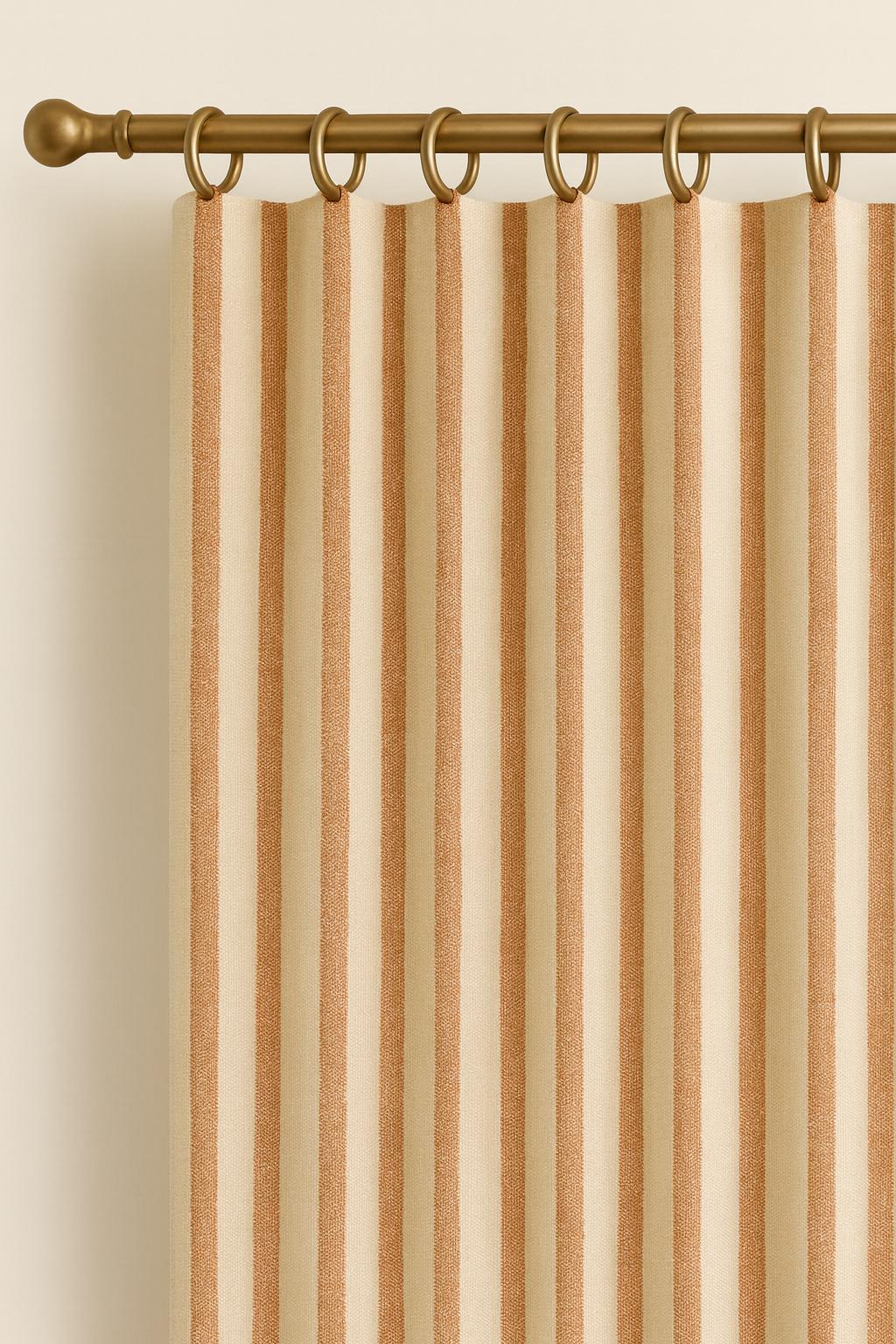 Terracotta Striped Linen Curtains — Custom Size | Grommets, Rod Pocket, Back Tabs, or Hooks Top | Light-Filtering or 100% Blackout Liner