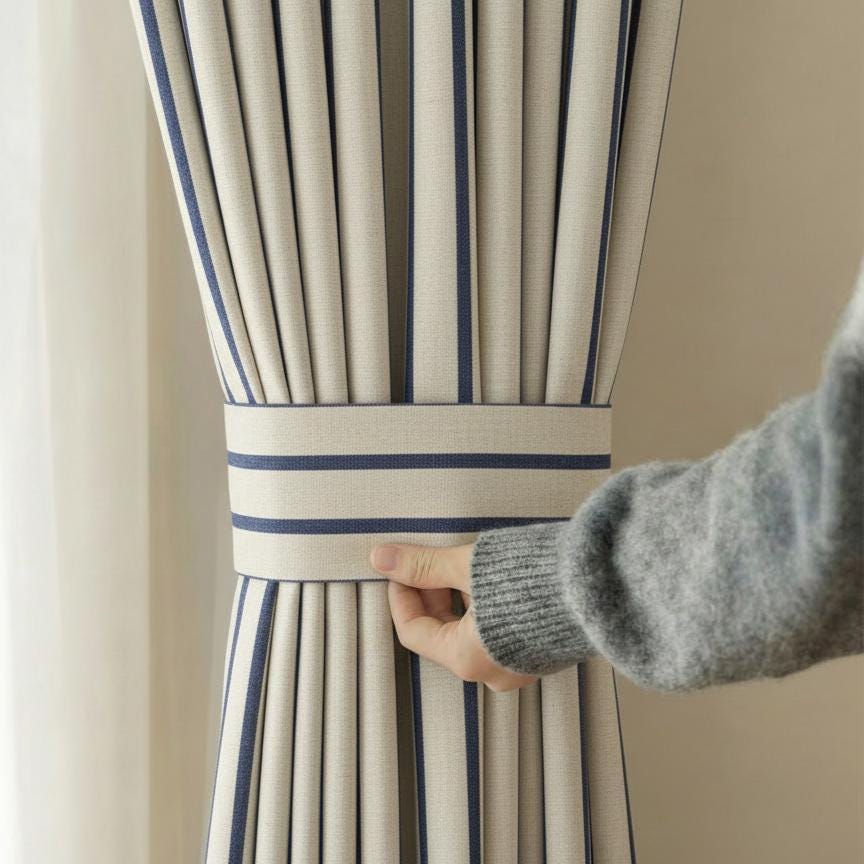 Scandinavian Striped Curtain – Natural Linen Look – Custom Sizes | Grommet Top | Farmhouse, Coastal, Minimalist Decor