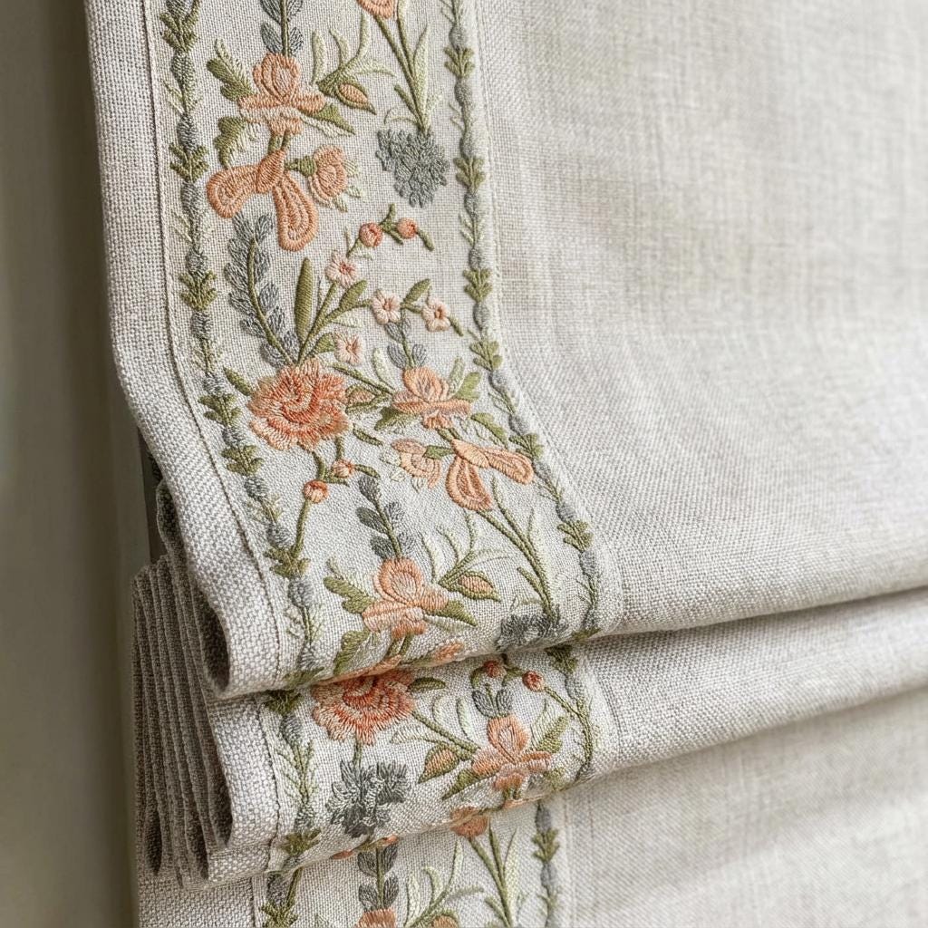 Regal French Country Embroidered Trim - Dusty Rose & Sage Floral Ribbon