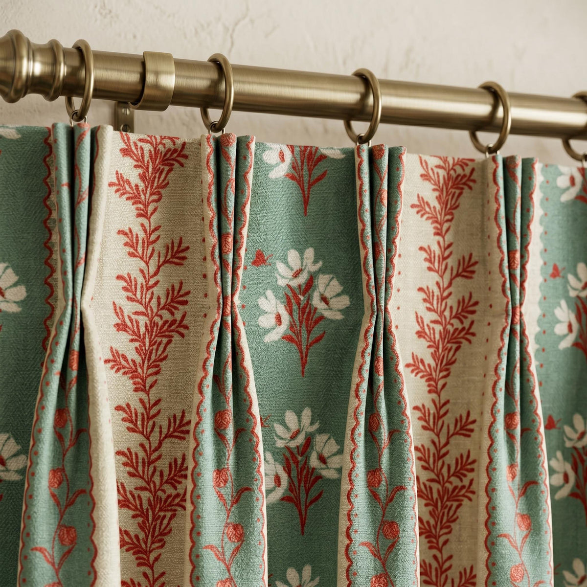 Custom Floral Curtains | Green Botanical Drapes, Euro Pleat Panels (Oeko-Tex Fabric)