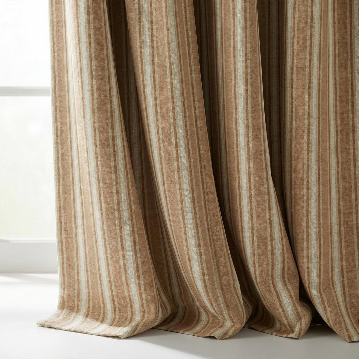 Neutral Stripe Curtains – Tailored Cotton Blend Drapes with Pinch Pleats, Custom Made Luxury Window Panels