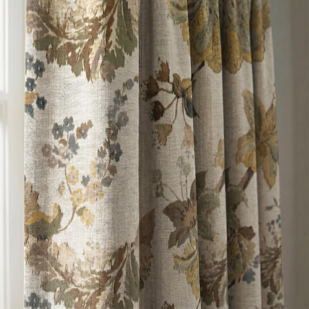 Autumn Botanical Linen Drapes, OEKO TEX Floral Panels, Custom Window Treatment