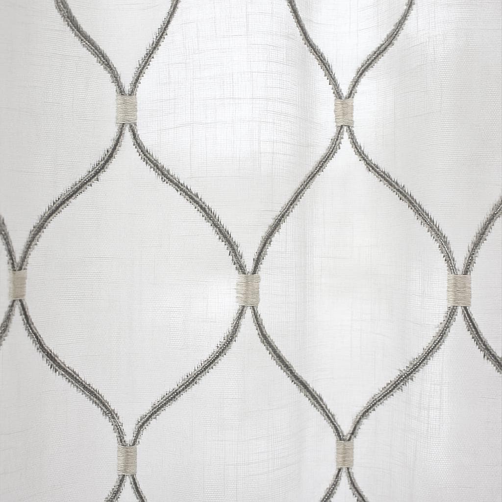 Ivory Sheer Trellis Embroidered Curtains, Gray Geometric Linen Look Drapes, Custom Light Filtering Window Panels