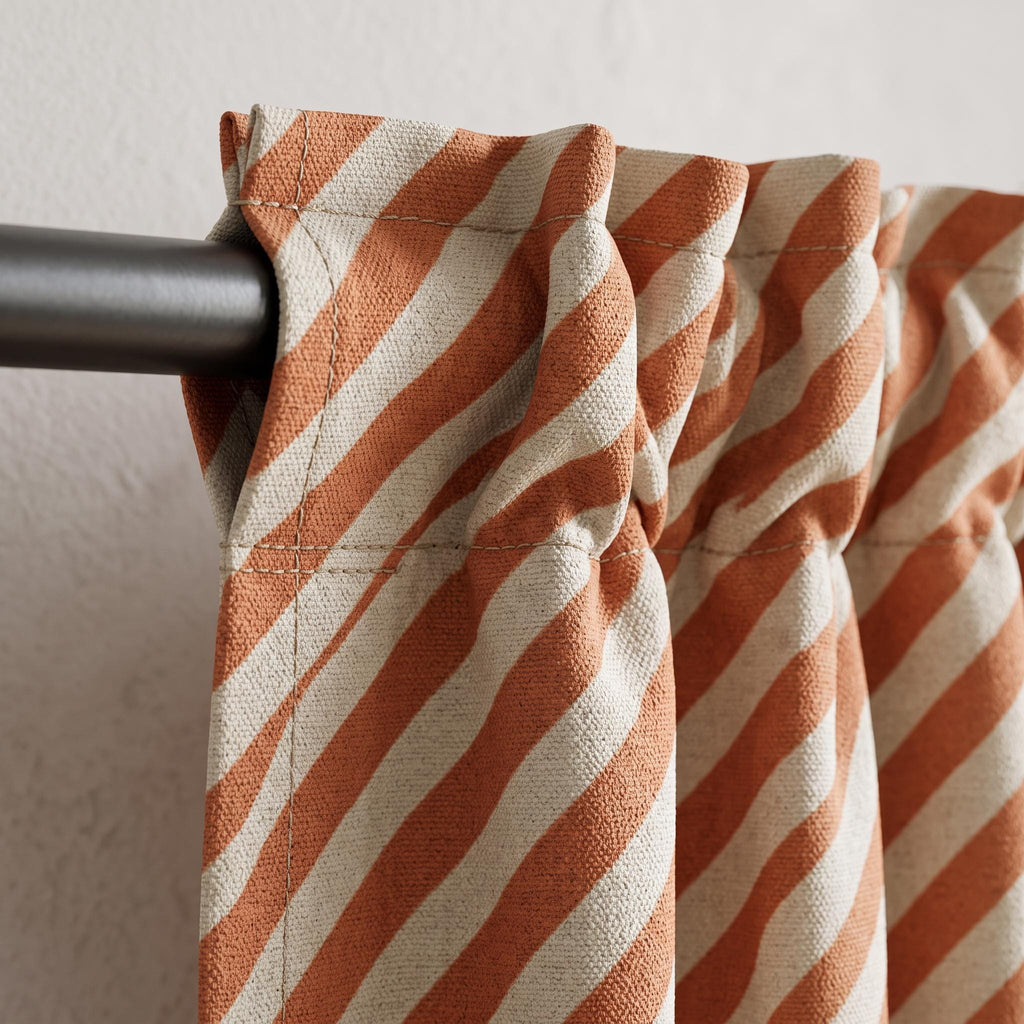 Rust Terracotta Ivory Stripe Curtains, Boho Drapes, Textured Cotton Linen Look Window Curtains, Custom Made Drapery, Warm Neutral Decor