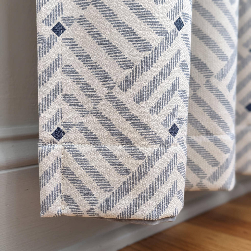 Geometric Dot Curtain Panels , Custom Printed Blue Cream Drapes ,  Modern Farmhouse Coastal Window Treatments , Rod Pocket, Grommet, Hooks