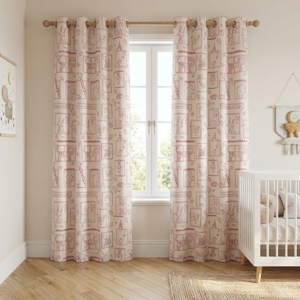 Pink Safari Animal Curtains | Girls Nursery Drapes | Jungle Animal Window Panels | Custom Kids Room Curtains