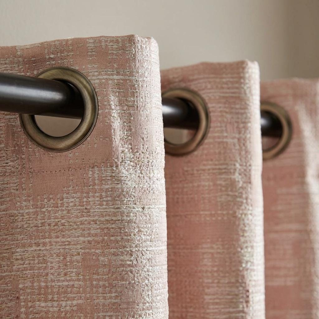 Blush Textured Curtains – Cotton Blend Linen Look Drapes, Light Filtering Grommet Window Panels, Custom Size Curtains