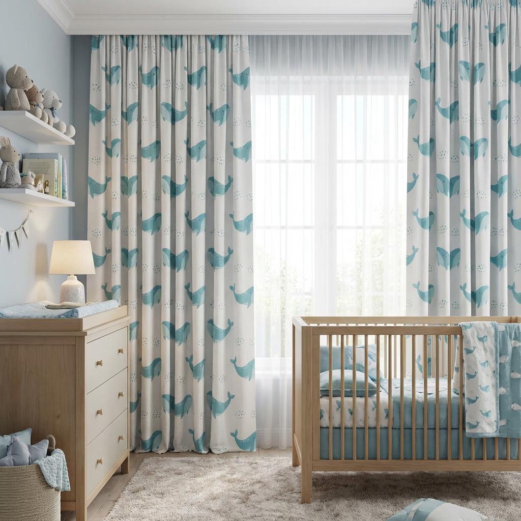 Ocean Theme Nursery Curtains with Whales | Baby Room Decor Curtains | Custom Made Kids Drapes