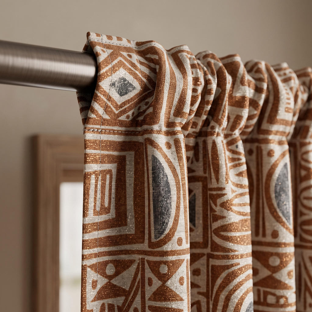 Tribal Boho Geometric Curtains – Rust Brown & Neutral Modern Drapes – Custom Window Panels