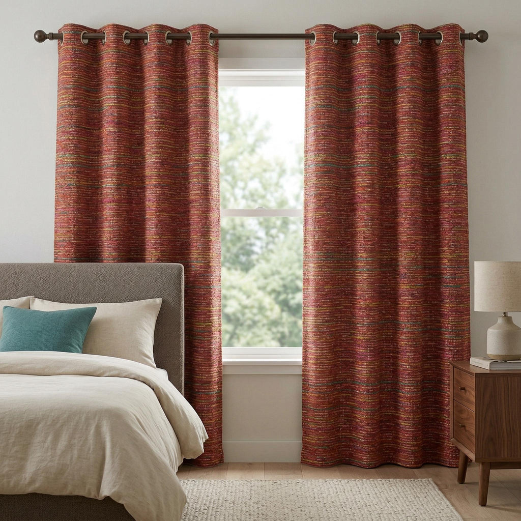 Textured Woven Curtains | Multicolor Boho Rustic Drapes (Custom Size)