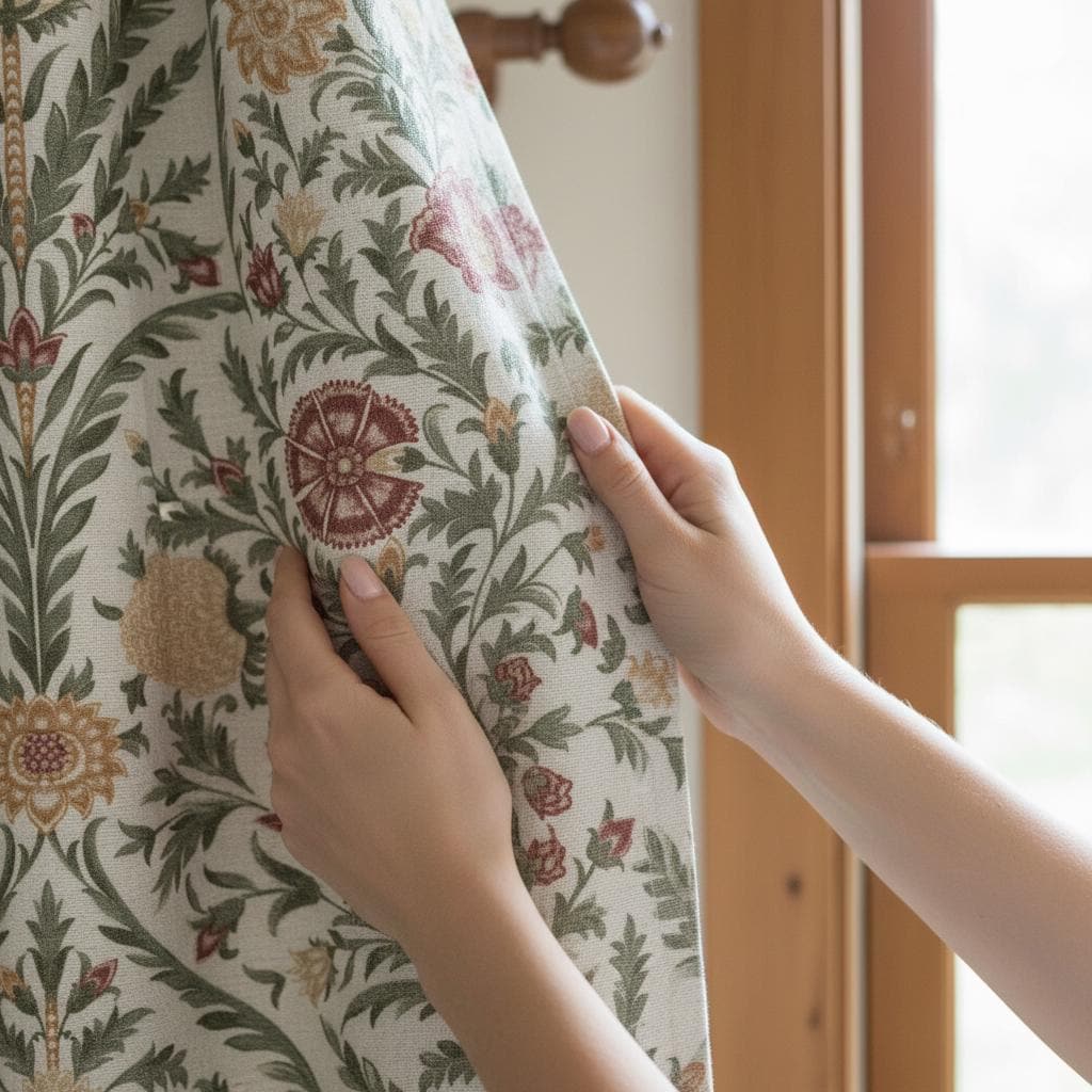 Botanical floral cotton curtains, neutral earthy botanical drapes, traditional cottage window panels, custom curtains