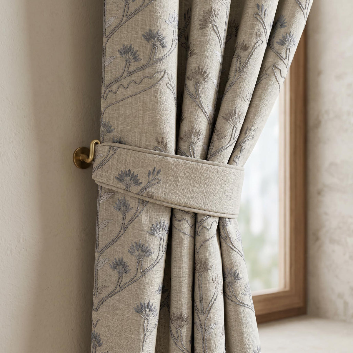 Taupe Grey Embroidered Curtains, Botanical Floral Vine Drapes, Custom Linen  Window Curtain, Neutral Bedroom Living Room Curtain Panel