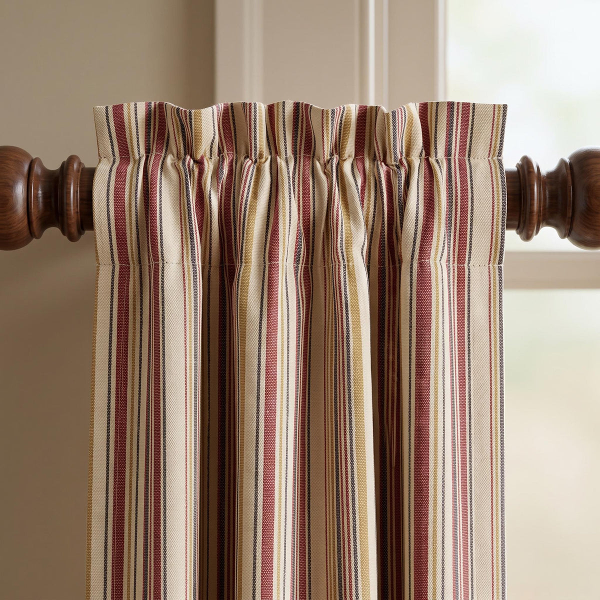 Rustic Red Stripe Curtains | Farmhouse Stripe Drapes | Custom Cotton Blend Curtain Panels | Vintage Country Window Treatment